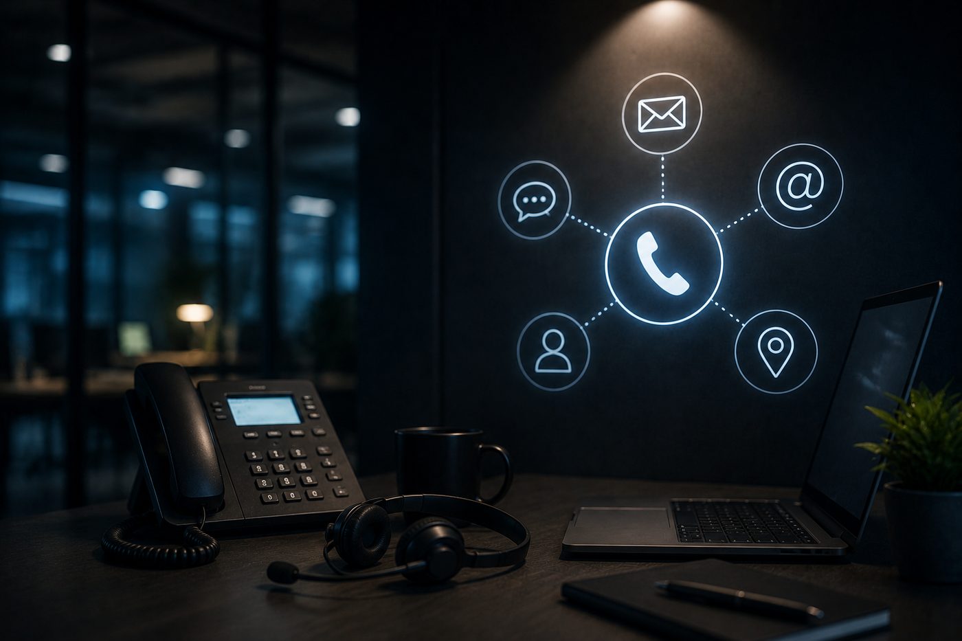Professional contact desk with communication channels